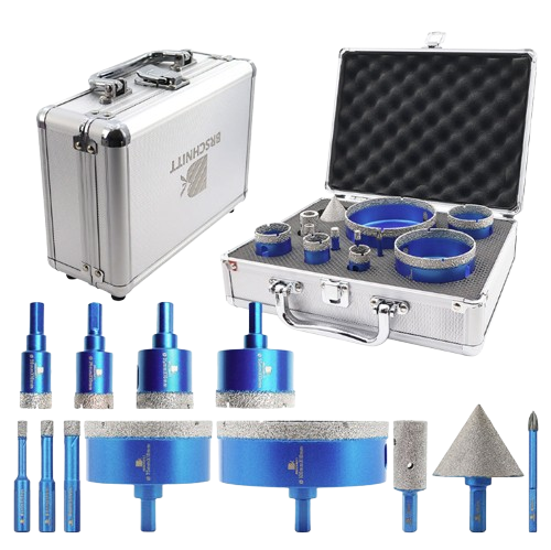 BRSCHNITT Triangle Shank Diamond Drill Bit Set 6-100mm with 20mm Finger Bit and 50mm Chamfer Bit for Tile Porcelain Granite Marble