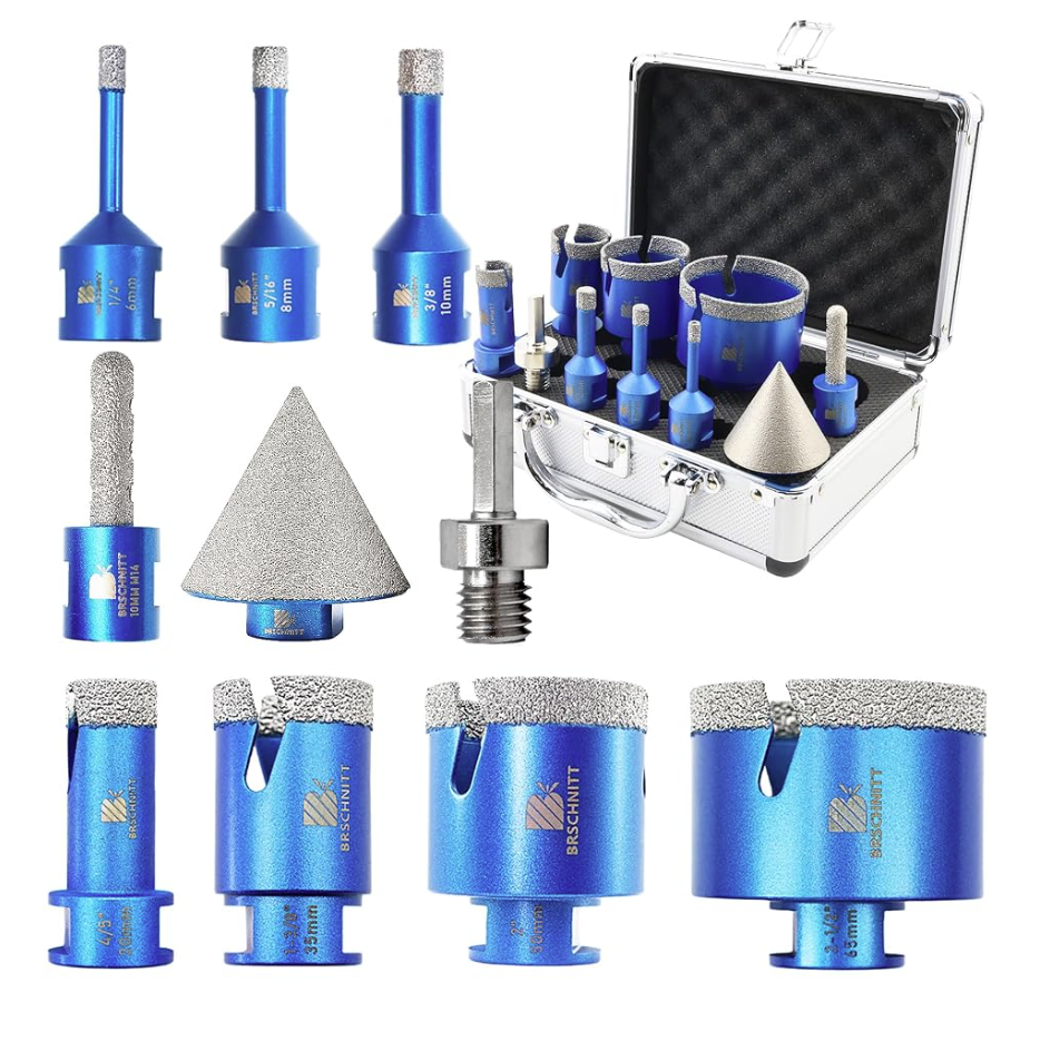 BRSCHNITT M14 Diamond Drill Bit Set 6-68mm with 10mm and 50mm Diamond Finger Bits for Tile Porcelain Granite Marble