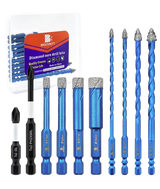 BRSCHNITT 10pcs Diamond & Carbide Masonry Drill Bits 3/16"–3/8" with 1/4" Hex Shank and PH2 Screwdriver Bits