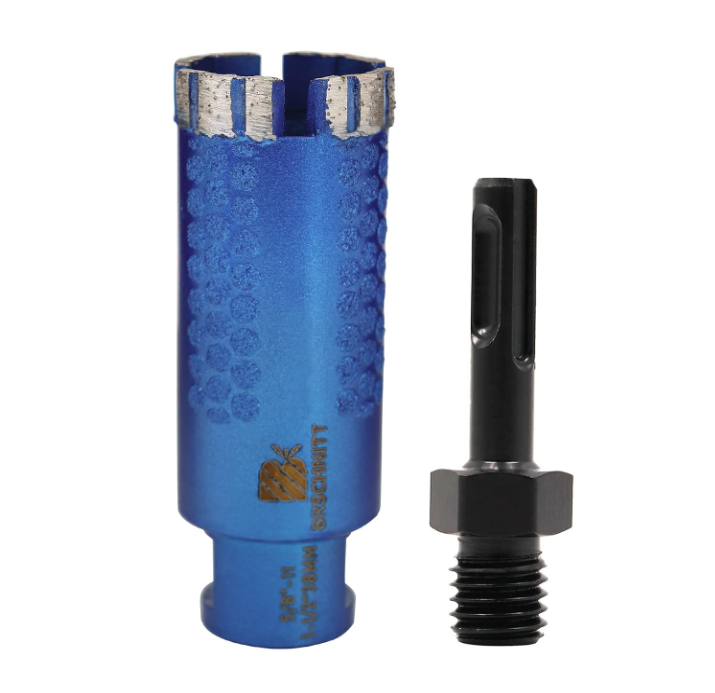 BRSCHNITT 1-1/2 Inch Laser Welded Diamond Core Drill Bit 5/8"-11 with Adapter for Granite Marble Concrete Stone