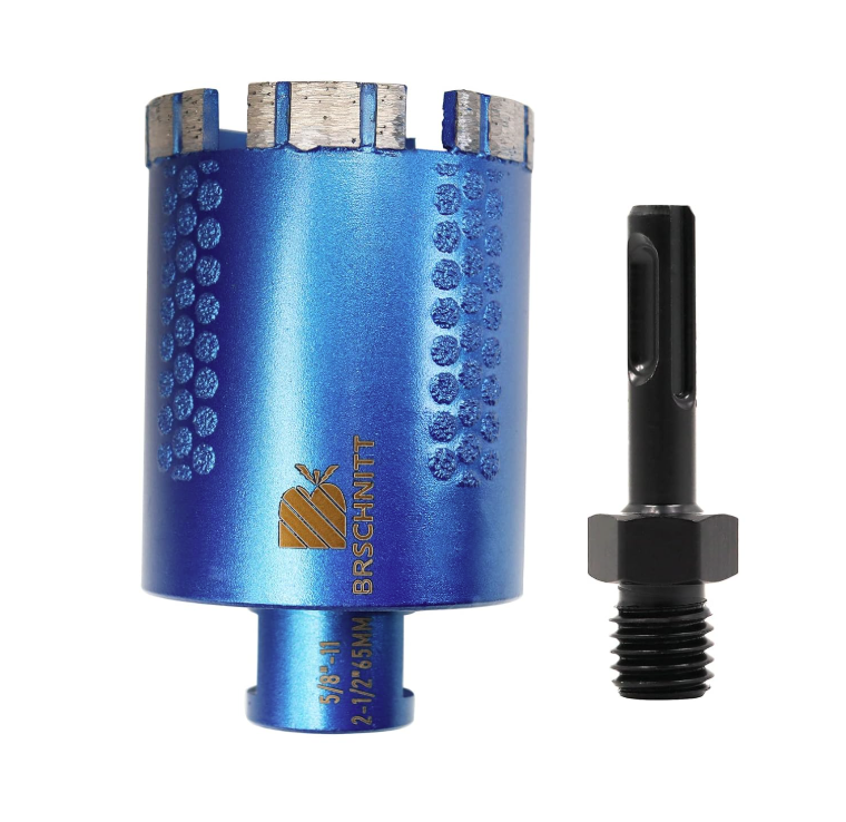 BRSCHNITT 1-1/2 Inch Laser Welded Diamond Core Drill Bit 5/8"-11 with Adapter for Granite Marble Concrete Stone