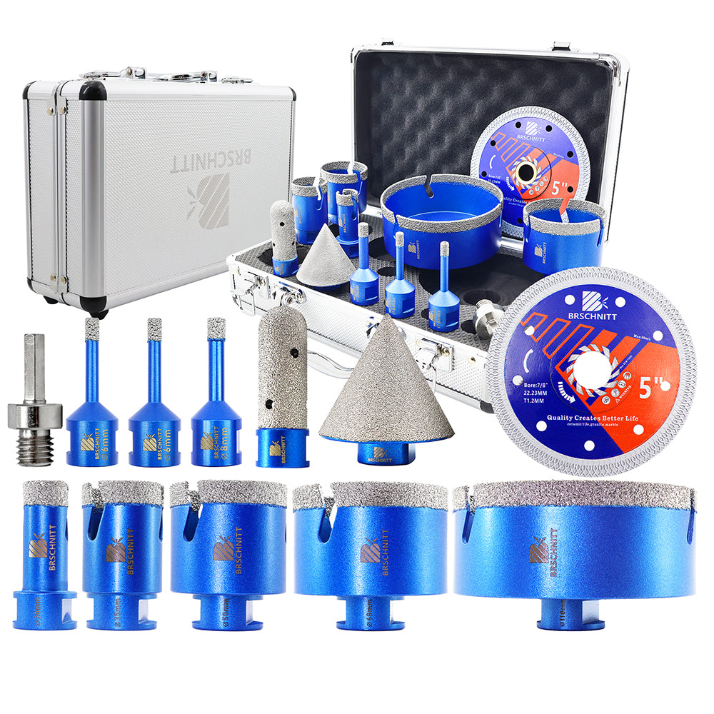 BRSCHNITT 12pcs 6-110mm Diamond Drill Bits Kit Milling Bit 2inch/50MM Chamfer Bit 5 inch Tile Blade for Porcelain Tile Ceramic Stone Granite Marble