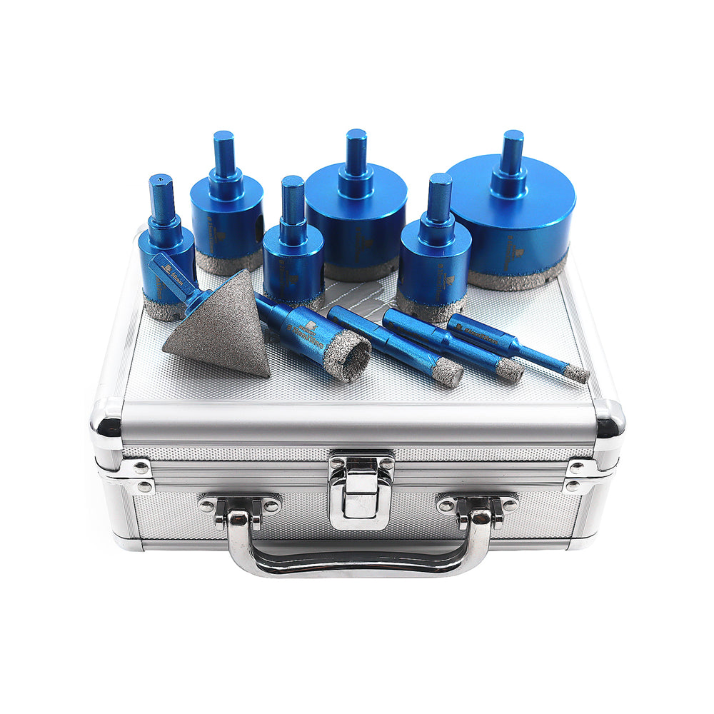 BRSCHNITT Triangle Shank Diamond Core Drill Bit Set 11pcs 6-65mm with Chamfer Bit for Tile Marble Granite