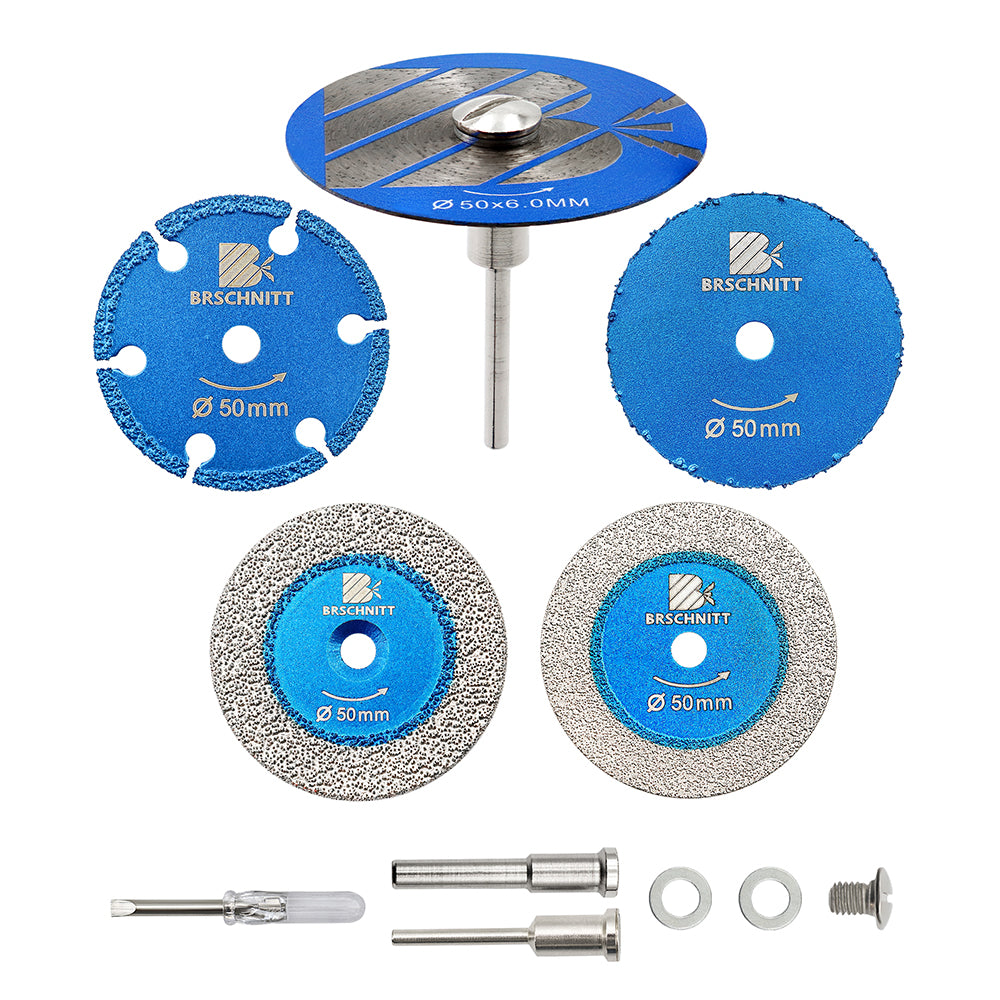 BRSCHNITT 2" Mini Diamond Saw Blade Set 5pcs with 1/8" & 1/4" Shanks for Wood Metal Glass Stone