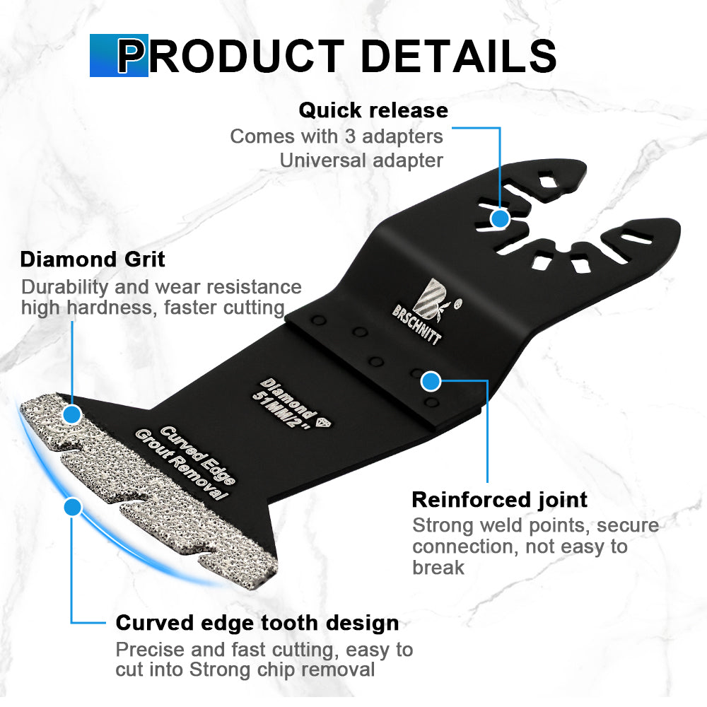 BRSCHNITT Diamond Grit Oscillating Saw Blades 2"/3" for Grout Removal Tile Cement Concrete