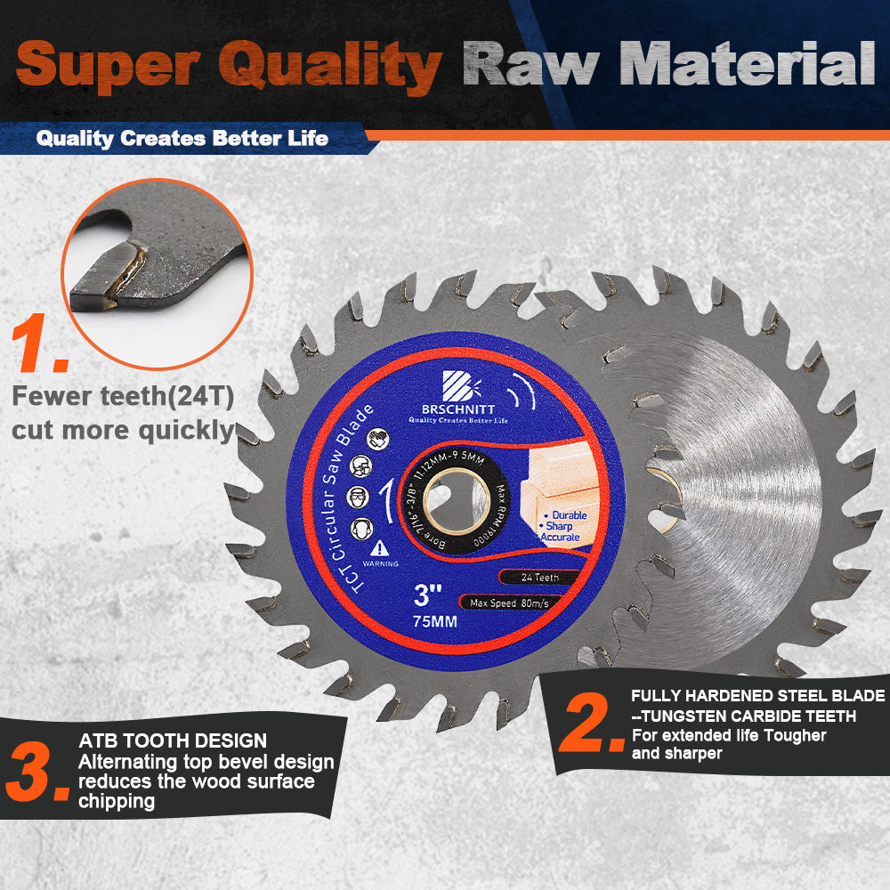 BRSCHNITT 2/3pcs TCT Cutting Disc Diameter 75mm Mini Saw Wood Working Saw Blades Plastics Saw Blade Wood Composites Cutting Wheel