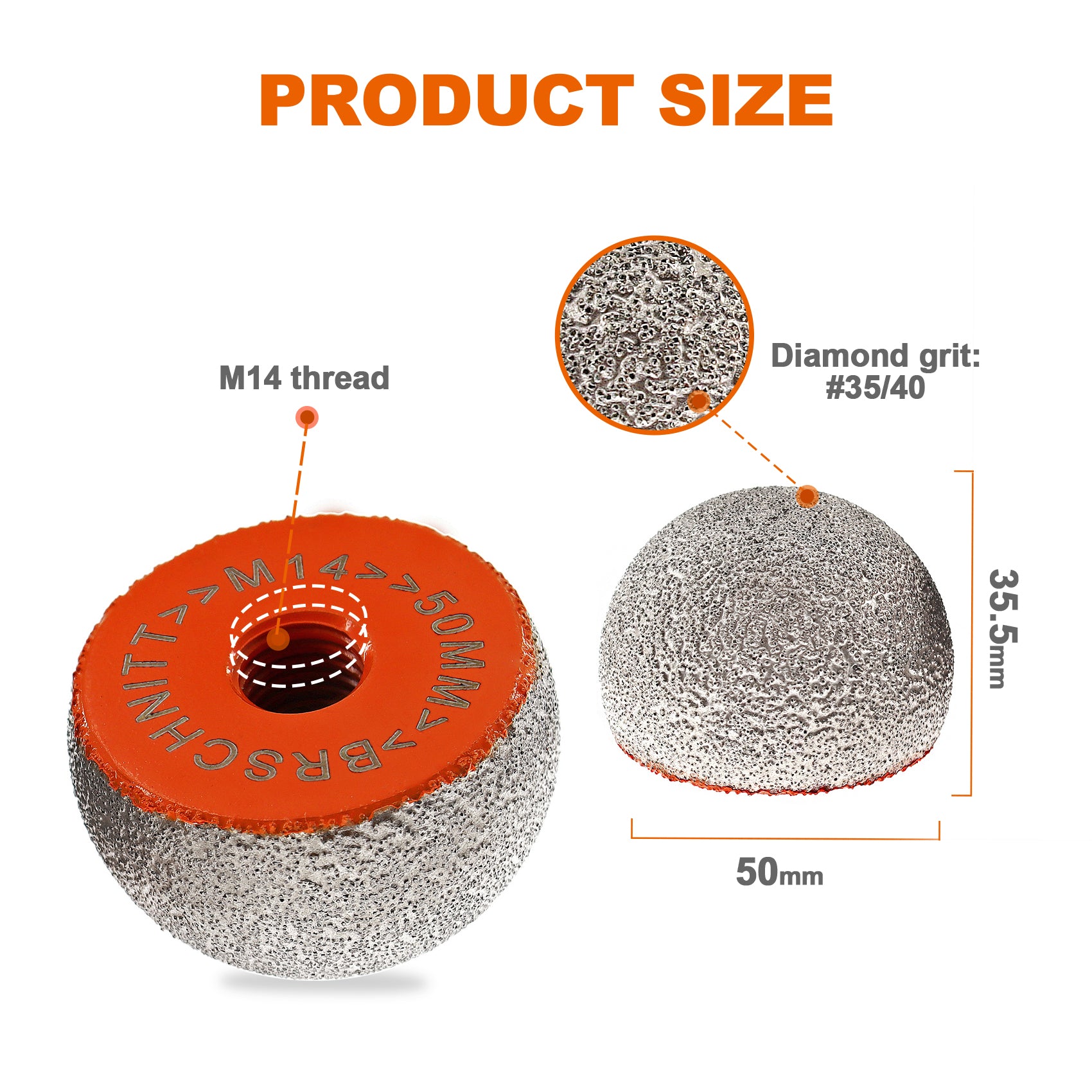 BRSCHNITT 30/50MM Diamond Milling Bits Mushroom Head for Pebble Marble Granite