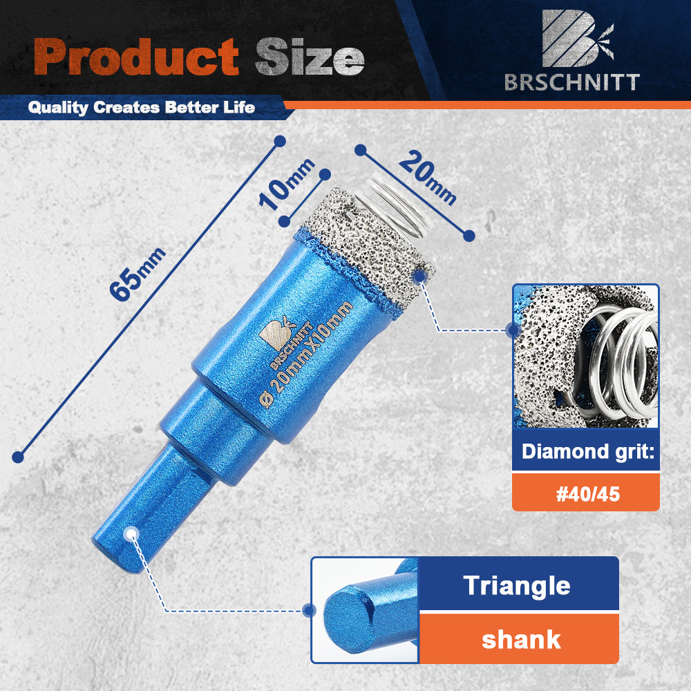 BRSCHNITT  1pc 20-65mm  Triangle Shank Diamond Hole Saw Diamond Core Drill Bits Set for Ceramic Tile Marble Granite Drilling Diamond Core Drill Bits