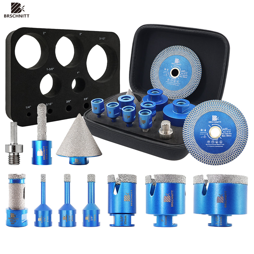 6-65mm Diamond  11pcs Diamond Drill Set Hole Saw Kit Chamfer Milling Bit 125mm Cutting Disc Adapter Tile Marble Granite EVA Box 58-11