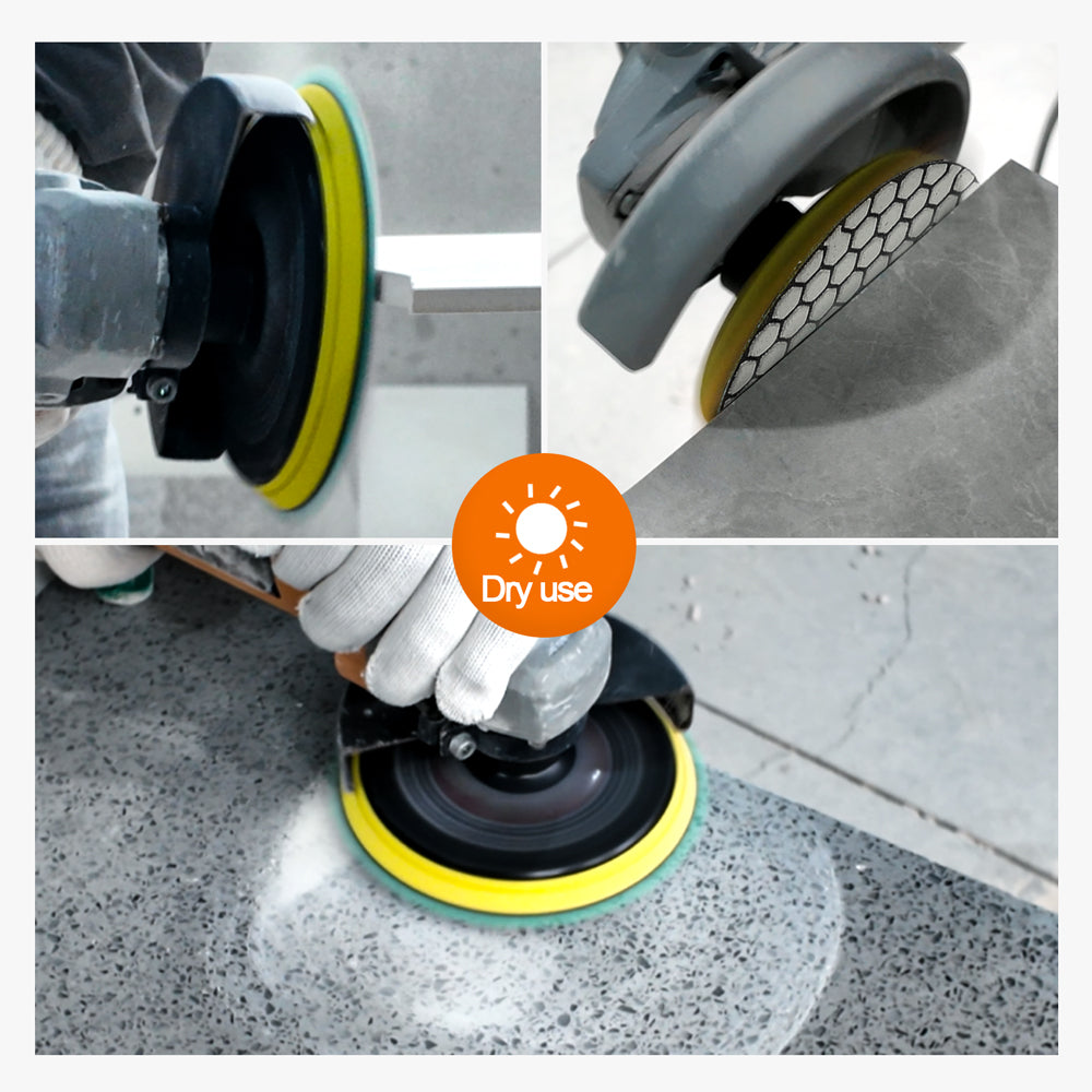 BRSCHNITT 4 Inch Dry Diamond Polishing Pads Set 50-800 Grit with 5/8"-11 Backer for Granite Marble Concrete Quartz