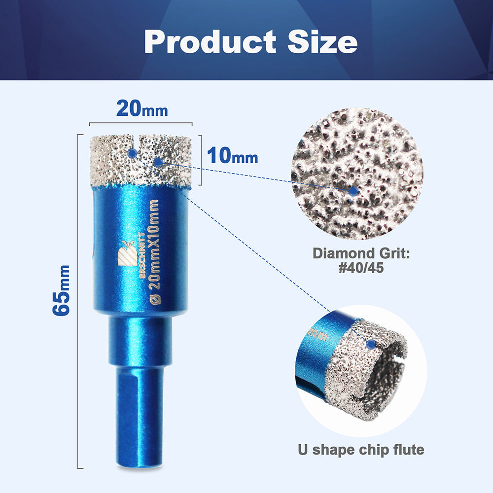 BRSCHNITT Diamond Core Drill Bit 3pcs/set Dia 6/8/10mm Marble Granite Porcelain Tile Vacuum Brazed Diamond Hole Saw M14 Thread