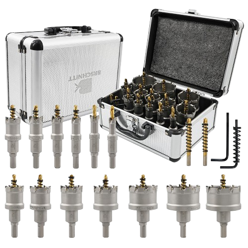 BRSCHNITT 20pcs Triangle Shank TCT Carbide Cobalt Hole Saw Set 6-54mm for Stainless Metal Copper Sheet