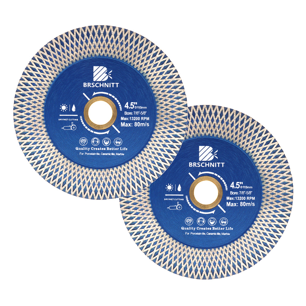 BRSCHNITT Diamond Cutting Grinding Saw Blade Double-sided X Mesh 1pc or 2pcs Dia 4.5"/115mm Ceramic Tile Porcelain Marble Stone Cutting Disc