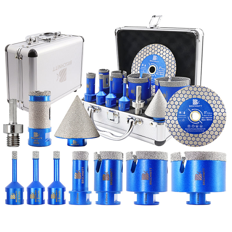 BRSCHNITT 6-68MM Diamond Hole Saw Kit 11pcs Diamond Drill Set Chamfer Milling Bit 125mm Cutting Disc Adapter Tile Marble Granite Hole Saw Tools