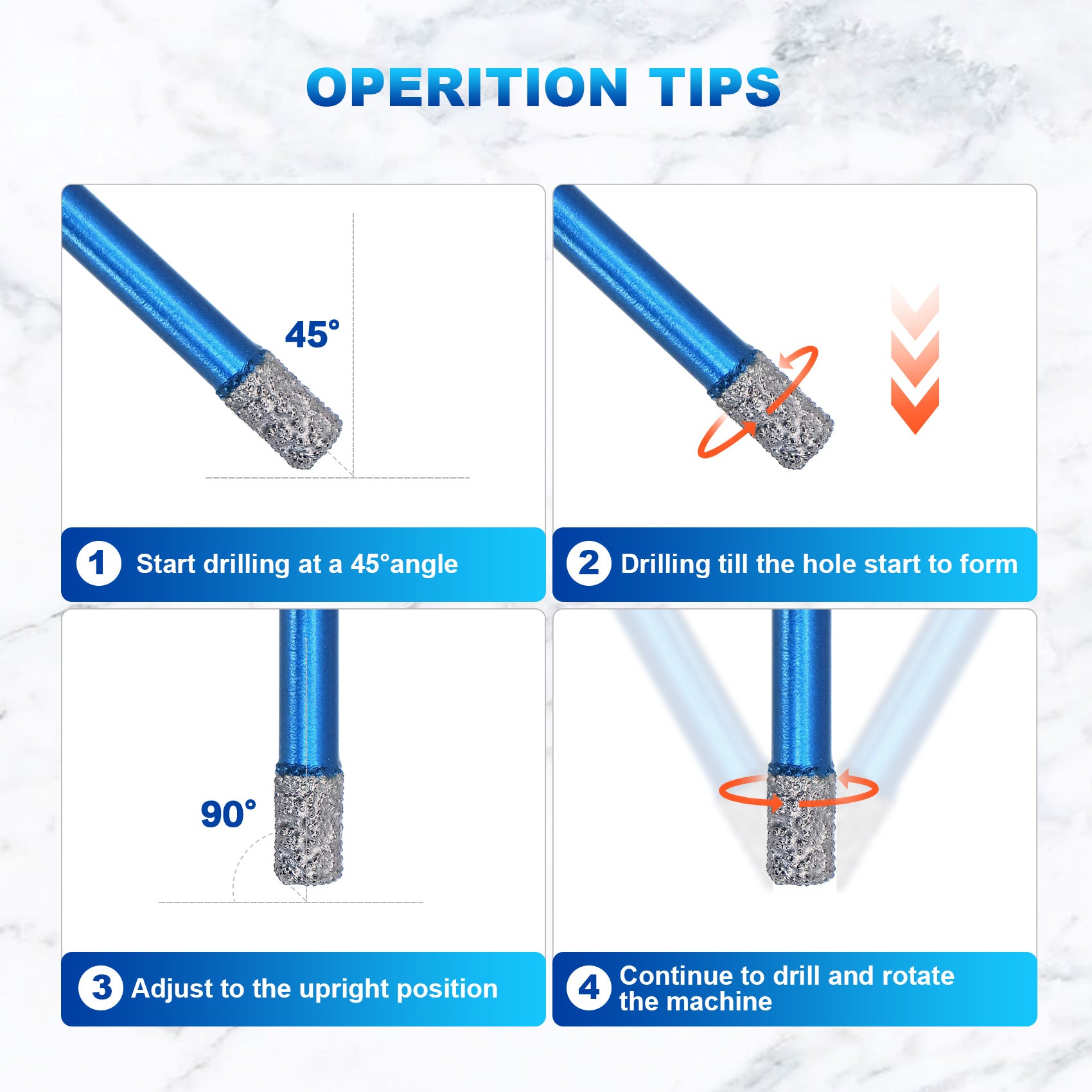 BRSCHNITT Triangle Shank Diamond Core Drill Bit Set 11pcs 6-65mm with Chamfer Bit for Tile Marble Granite