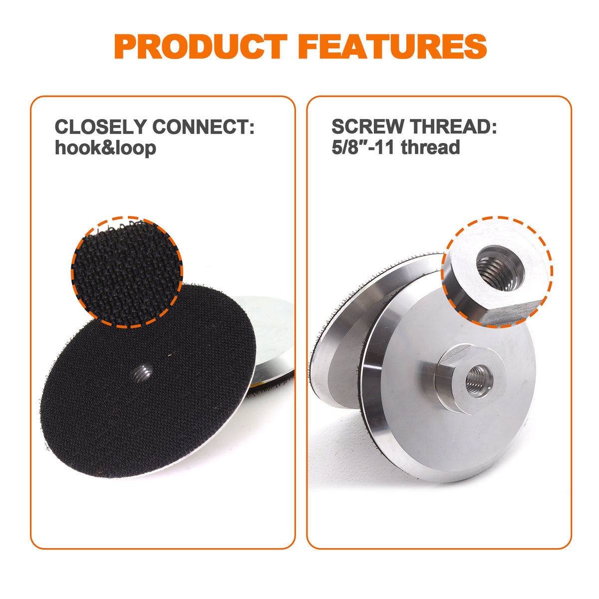 BRSCHNITT M14 & 5/8"-11 Thread Aluminium Backer Pad 3"-5" Hook and Loop Backing Pad for Diamond Polishing Pads