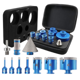 BRSCHNITT 10pcs M14 Diamond Drill Bit Set 6-68mm Lightning Teeth Dry & Wet with Milling & Chamfer Bits for Tile Granite
