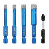 BRSCHNITT Hex Shank Diamond Drill Bit Set 5pcs 6-10mm with PH2 Bits for Granite Marble Tile