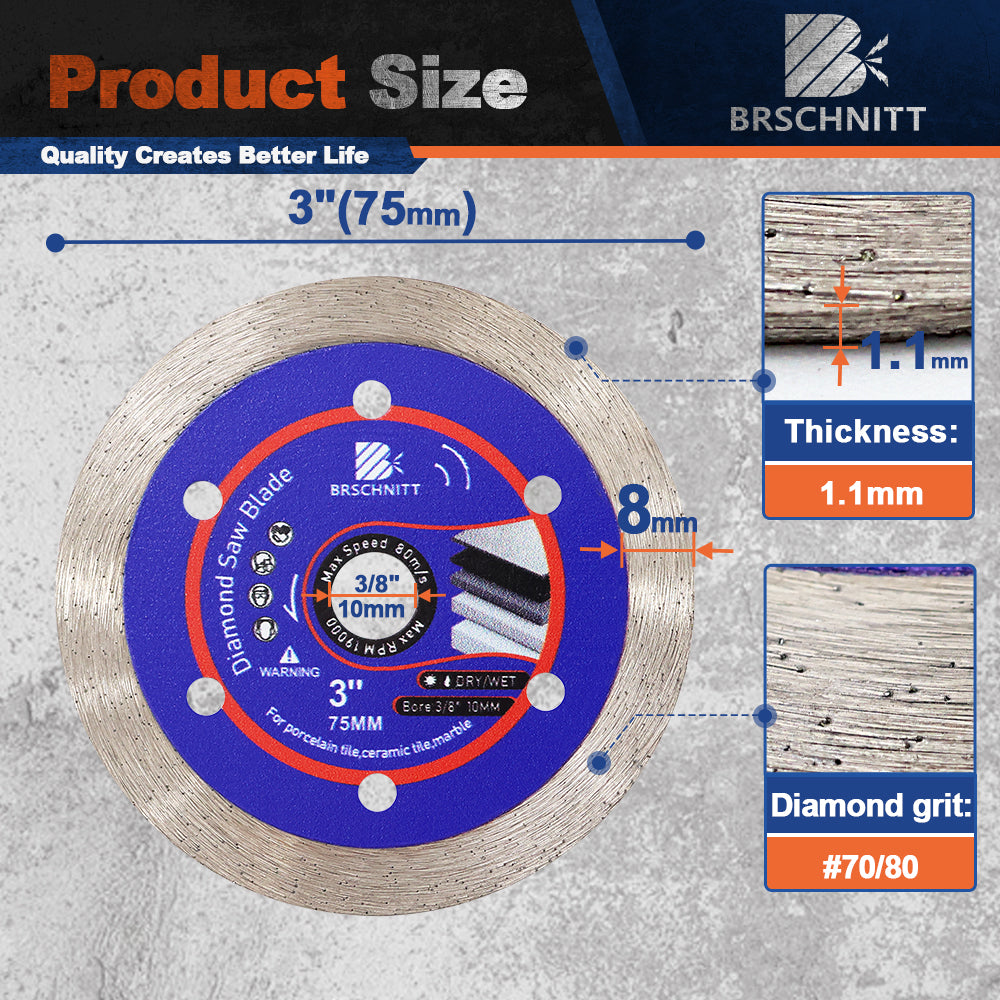 BRSCHNITT  2/3/5pcs Tile Cutter 75mm Mini Saw 3inch Continuous Tooth Ceramic Saw Blade for Tile Marble Granite Bore 10mm