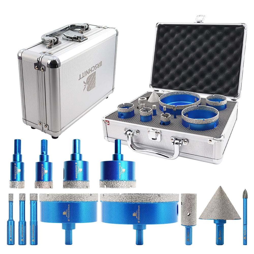 BRSCHNITT Triangle Shank Diamond Drill Bit Set 6-100mm with 20mm Finger Bit and 50mm Chamfer Bit for Tile Porcelain Granite Marble