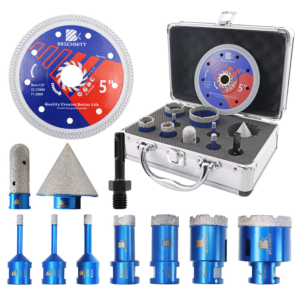 BRSCHNITT 10pcs 5/8“-11 Thread Diamond Drill Bit Set 6-100mm for Ceramic Tile Marble Granite