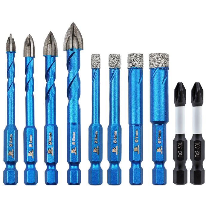 BRSCHNITT Hex Quick-Fit Shank 10pcs Diamond Drill Bit Set 5-10mm for Granite Marble Tile Masonry