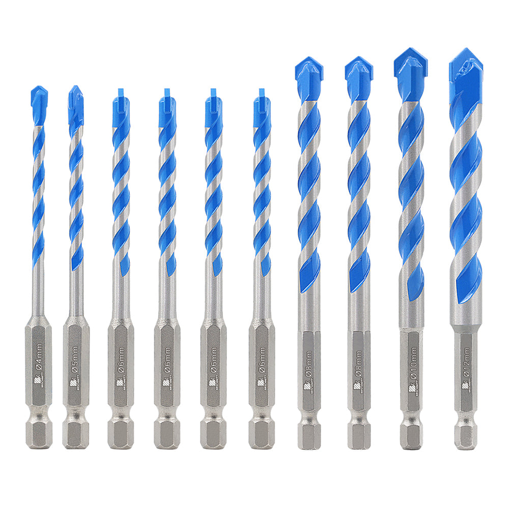 BRSCHNITT 10pcs/set 4/5/6*4/8*2/10/12MM Core Bits Hex Quick-Fit Shank Carbide Drill Bits Positioning Bits for Masonry Concrete Brick Granite Ceramic Tile