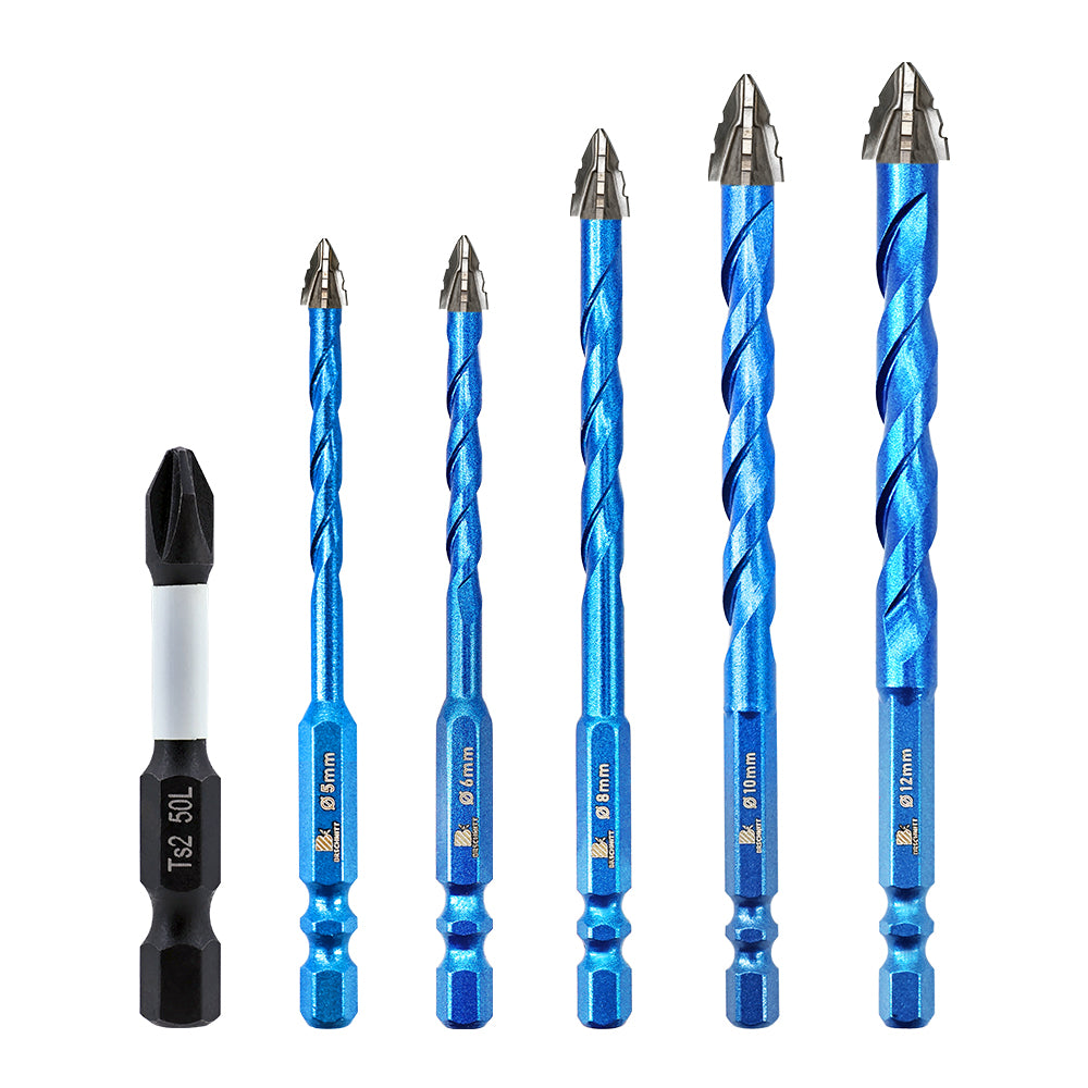 BRSCHNITT 6pcs 5/6/8/10/12mm Drill Bit Set with Tungsten Carbide Tip for Wood Plastic Masonry Ceramic Tile Concrete