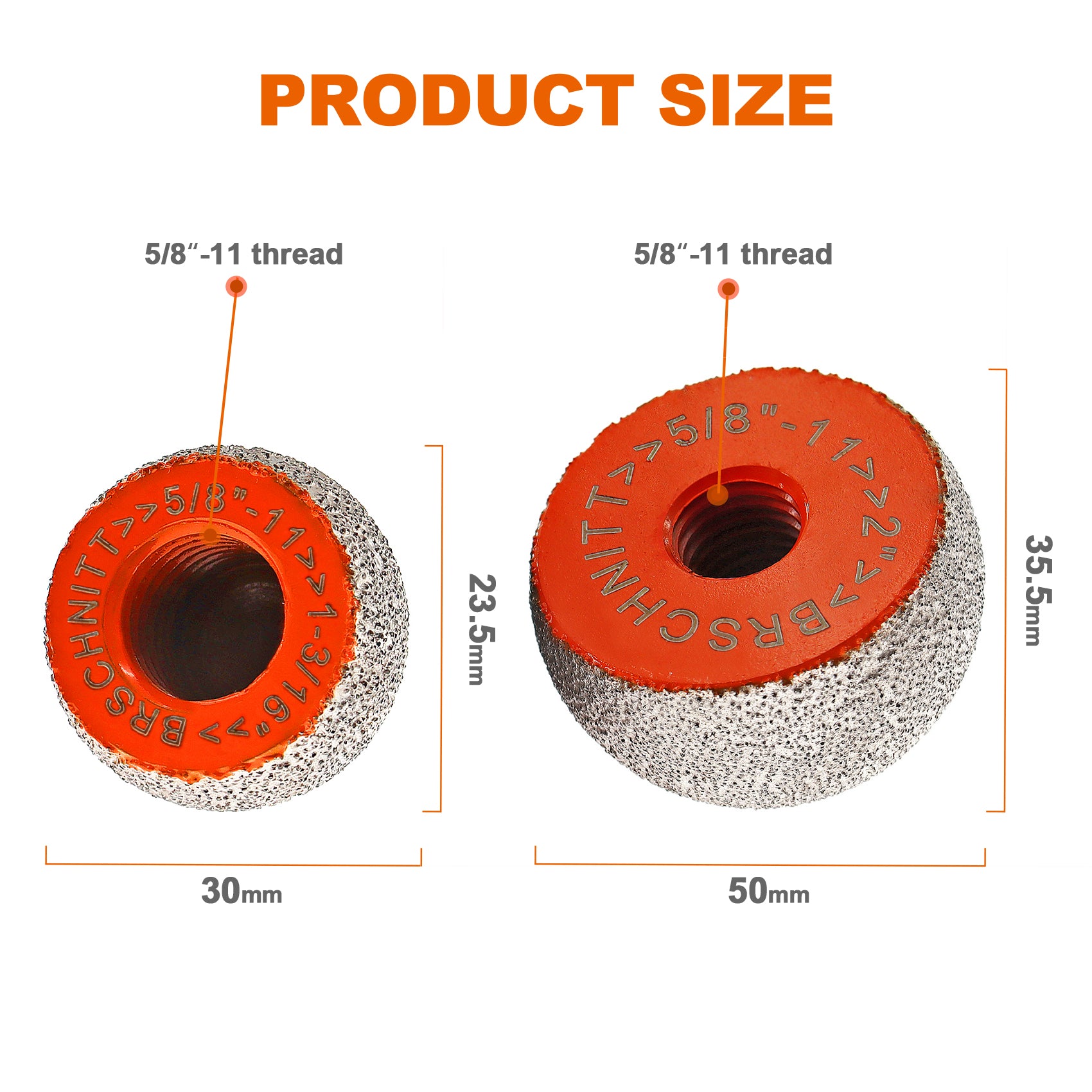 BRSCHNITT M14 & 5/8"-11 Diamond Mushroom Head Milling Bit 30-50mm for Pebble Marble Granite