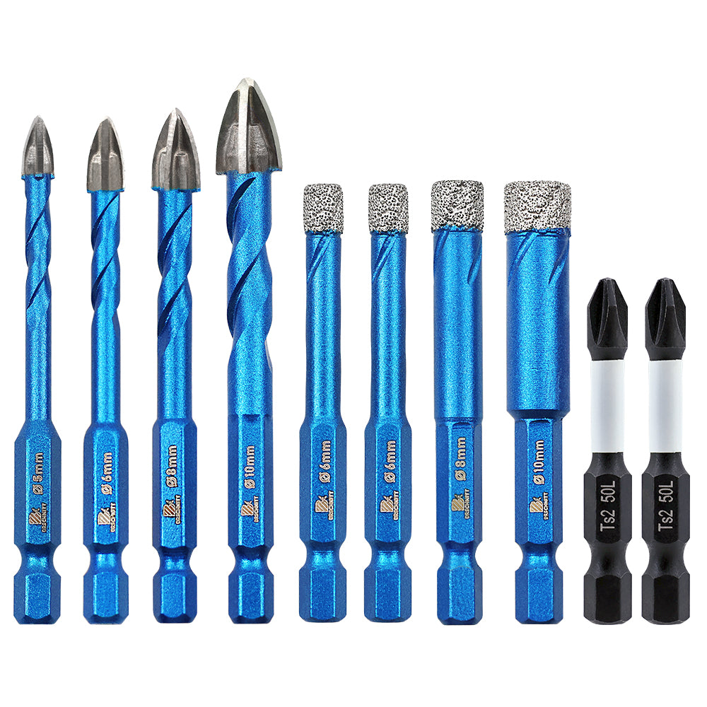 BRSCHNITT Quick-Fit Shank Serrated Carbide Masonry Drill Bit Set with Phillips Bits for Brick Ceramic Tile Wood Plastic
