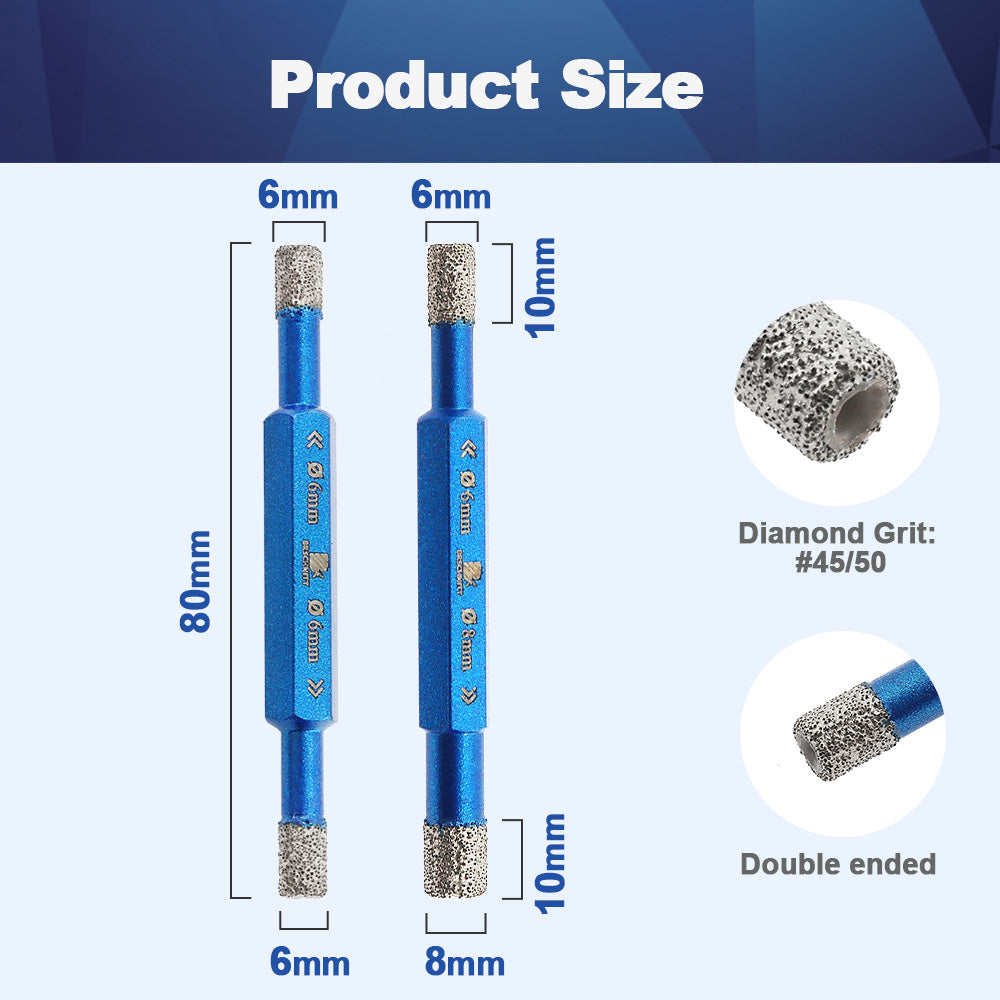 BRSCHNITT Dry Double-Ended Diamond Hole Saw 6-8mm for Granite Marble Masonry Tile Ceramic Vacuum Brazed