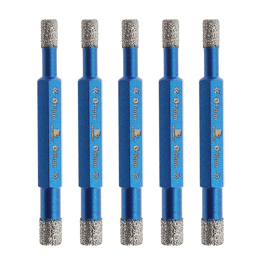 BRSCHNITT Trockener doppelseitiger Diamantbohrer, Kernbohrer, 1/2/5 Stück, Durchmesser 6–6 mm, 6–8 mm, für Granit, Marmor, Mauerwerk, Fliesen, Keramik, vakuumgelötet, Säge 