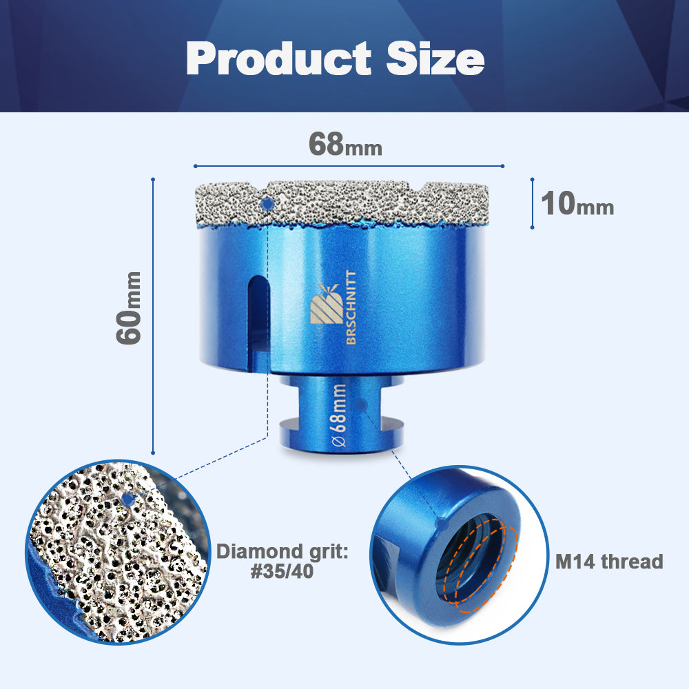 Foret diamanté BRSCHNITT, 1 pièce, diamètre 6 mm-125 mm, scie cloche diamantée brasée sous vide pour marbre, granit, céramique, porcelaine, carrelage, filetage M14