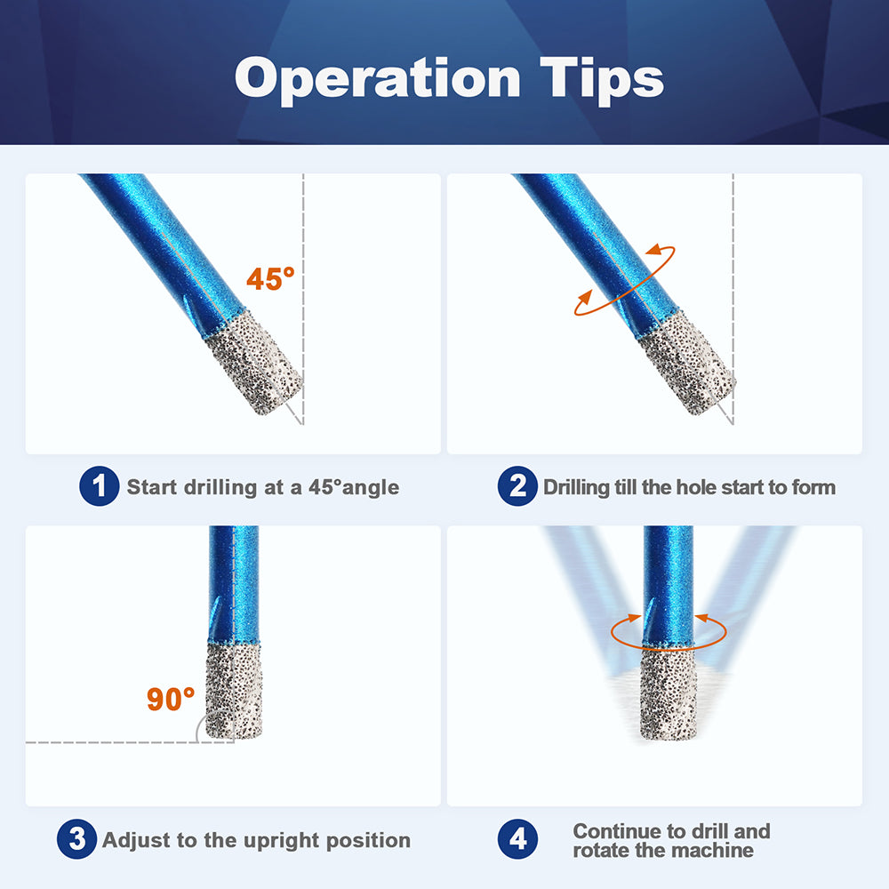 BRSCHNITT 1pcs/5pcs 6/8/10mm Diamond Drill Bit Set Triangle Shank for Tile Ceramic Stone Granite Marble Diameter Porcelain