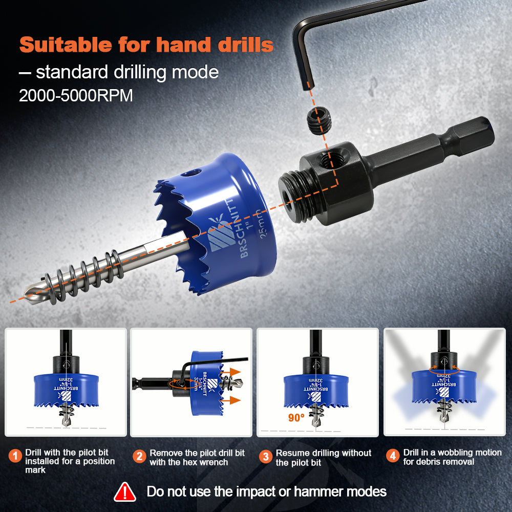 BRSCHNITT M42 Bi-Metal Hole Saw 20-32mm with Quick Change Hex Shank for Stainless Steel Metal Cutting