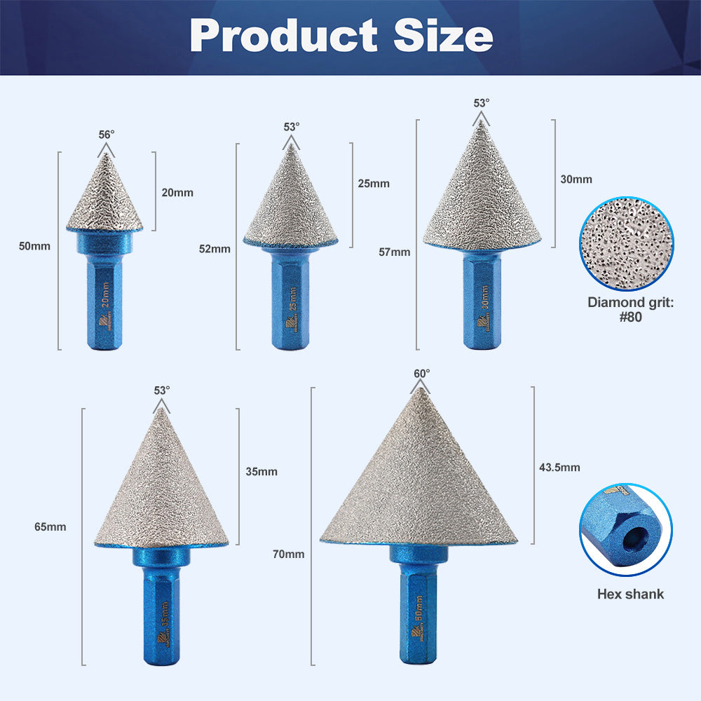 BRSCHNITT  Diamond Beveling Chamfer Bits Vacuum Brazed 1pc Dia 20/35/50/82mm Enlarging Shaping Beveling the Existing Holes Porcelain Ceramic Tile Marble