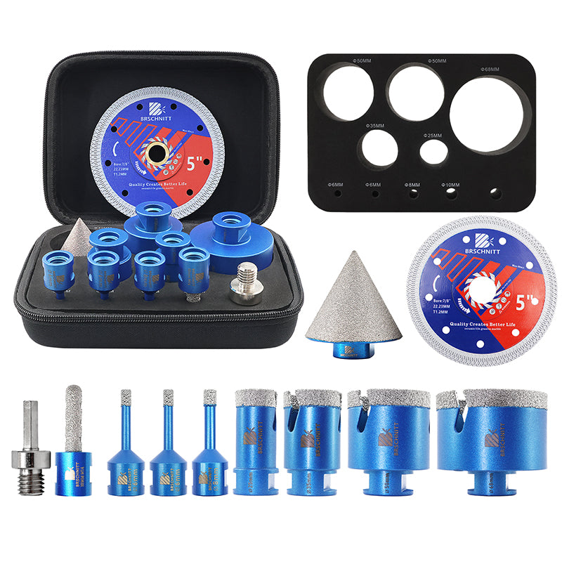 BRSCHNITT 12pcs 6-110mm Diamond Drill Bit Milling Bit Adapter for Tile Granite Marble Stone M14 Thread Hole Saw Chamfer Bit