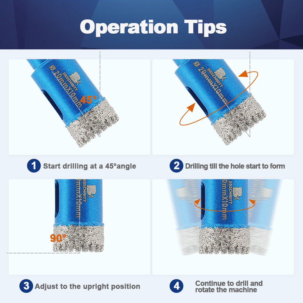 BRSCHNITT Triangle Shank Dry Diamond Core Drill Bit 20-65mm for Porcelain Tile Ceramic Granite Marble