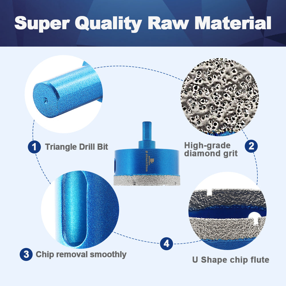 BRSCHNITT Diamond Drill Core Bit 1pc Dia 100mm with Triangle Shank Drilling Ceramic Marble Granite Porcelain Tile Vacuum Brazed Hole Saw