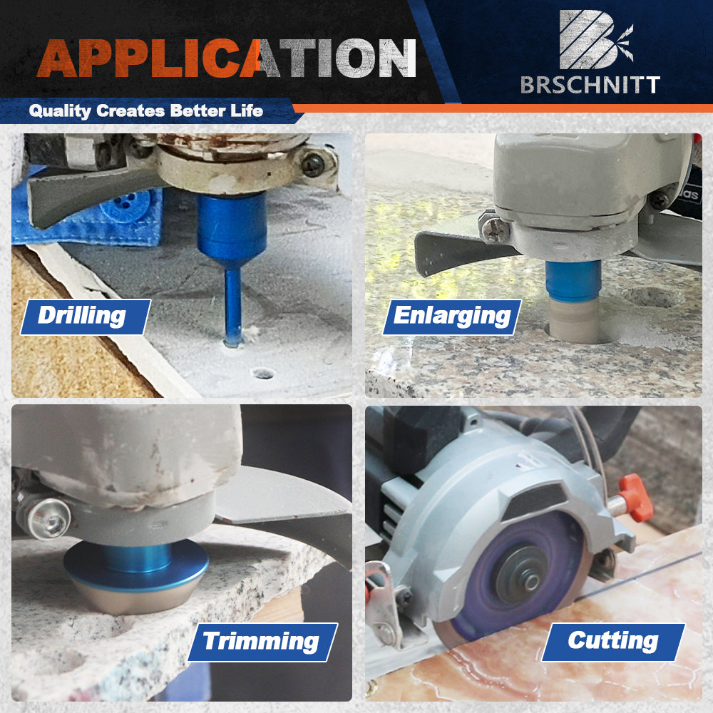 BRSCHNITT 12pcs 6-110mm Diamond Drill Bits Kit Milling Bit 2inch/50MM Chamfer Bit 5 inch Tile Blade for Porcelain Tile Ceramic Stone Granite Marble