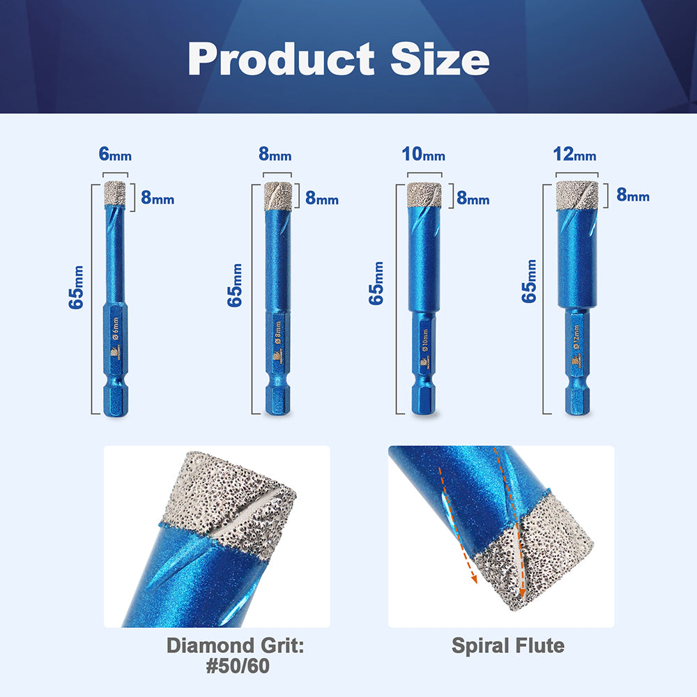 BRSCHNITT Diamond Drill Bits 5pcs/set Core Bits Hex Quick-Fit Shank+6mm Positioning Hole Opener Drilling Granite Marble Masonry