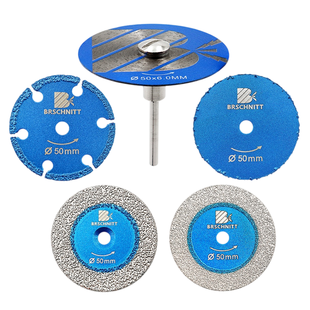 BRSCHNITT 2" Mini Diamond Saw Blade Set 5pcs with 1/8" & 1/4" Shanks for Wood Metal Glass Stone