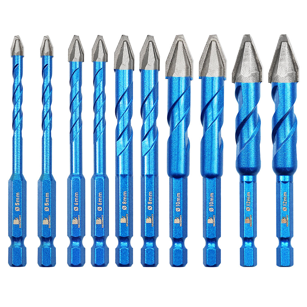 BRSCHNITT Carbide Tip Quick Shank Drill Bit Set 5-12mm for Wood Marble Plastic