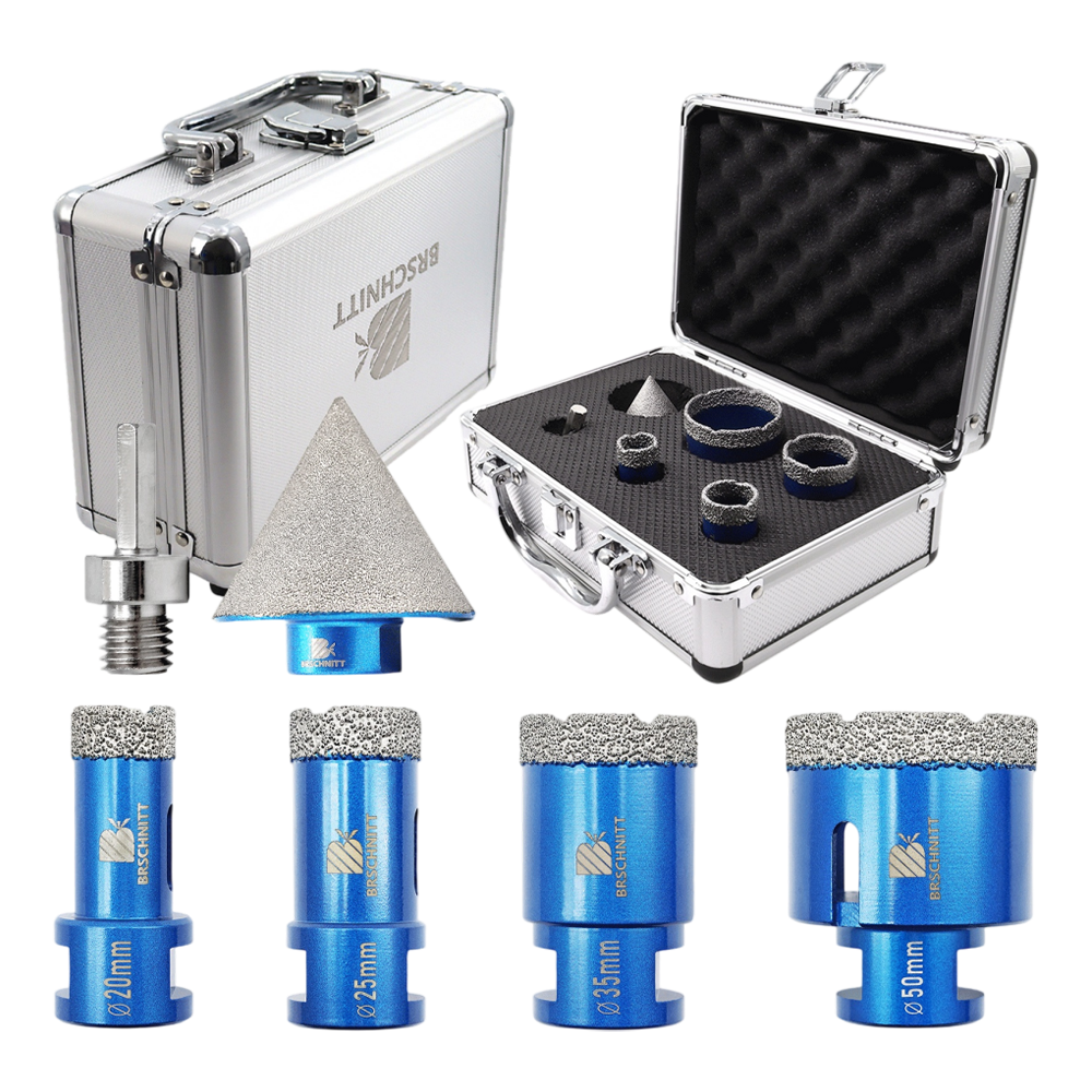 BRSCHNITT M14 Vacuum Brazed Diamond Drill Bit Set 20-50mm with 50mm Chamfer Bit for Tile Porcelain Granite Marble