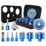 BRSCHNITT 11pcs 5/8"-11 Diamond Drill Bit Set 6-65mm with Milling & Chamfer Bits for Tile Granite Marble