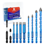 BRSCHNITT 10pcs Diamond & Carbide Masonry Drill Bits 3/16"–3/8" with 1/4" Hex Shank and PH2 Screwdriver Bits