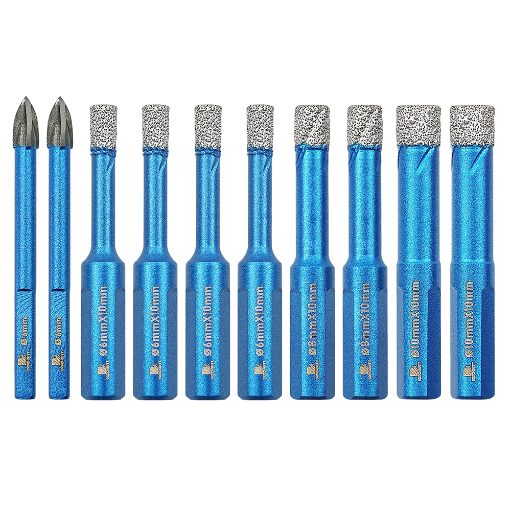 BRSCHNITT Triangle Shank Diamond Core Drill Bit Set 10pcs 6-10mm Dry Drilling for Porcelain Tile Granite Marble