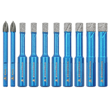 BRSCHNITT Triangle Shank Diamond Core Drill Bit Set 10pcs 6-10mm Dry Drilling for Porcelain Tile Granite Marble
