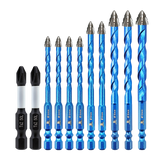 BRSCHNITT Quick-Fit Shank Serrated Carbide Masonry Drill Bit Set with Phillips Bits for Brick Ceramic Tile Wood Plastic