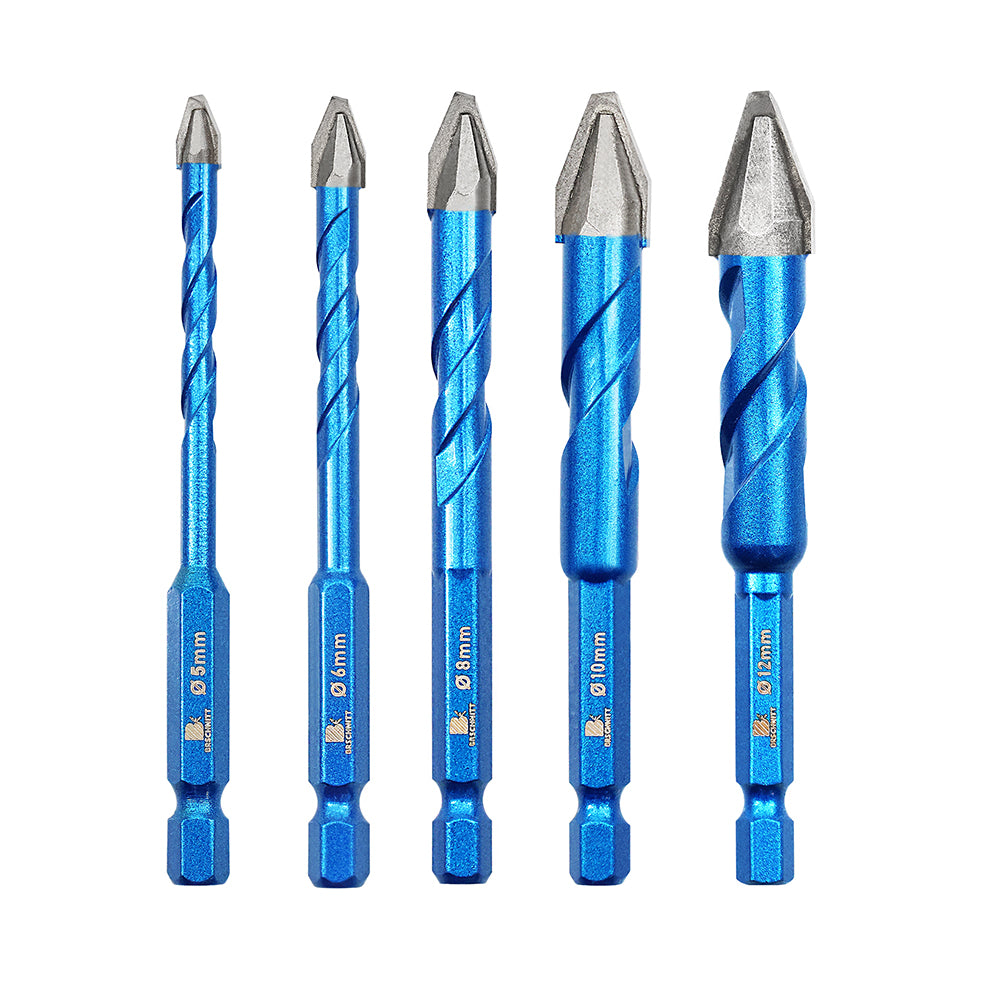 BRSCHNITT Carbide Tip Quick Shank Drill Bit Set 5-12mm for Wood Marble Plastic